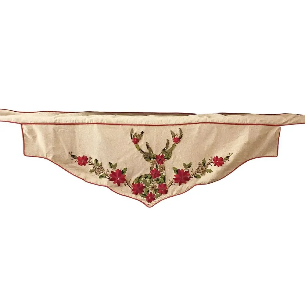 PIer One Christmas Mantle Scarf Reindeer Poinsettia Beaded Drape Runner